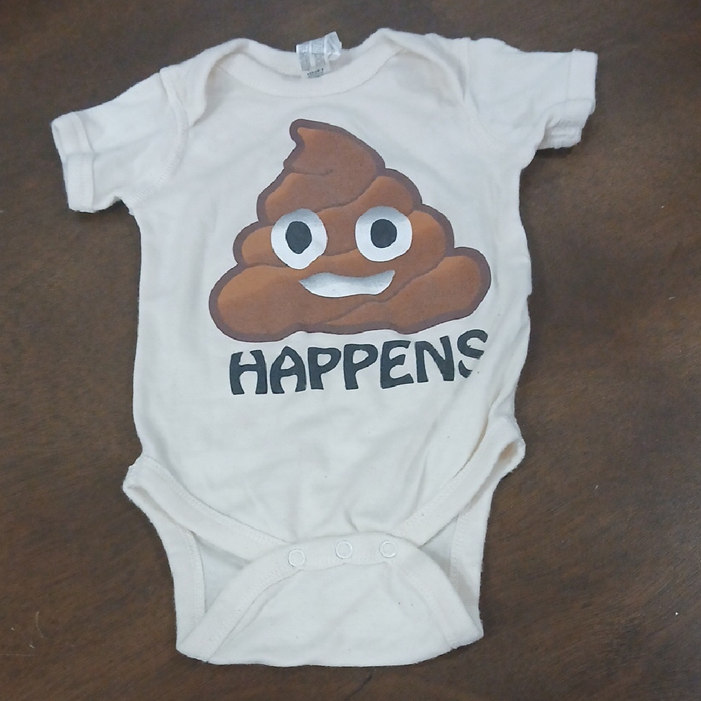 Rabbit Skins Cream and Brown Bodysuit with Poop Emoji